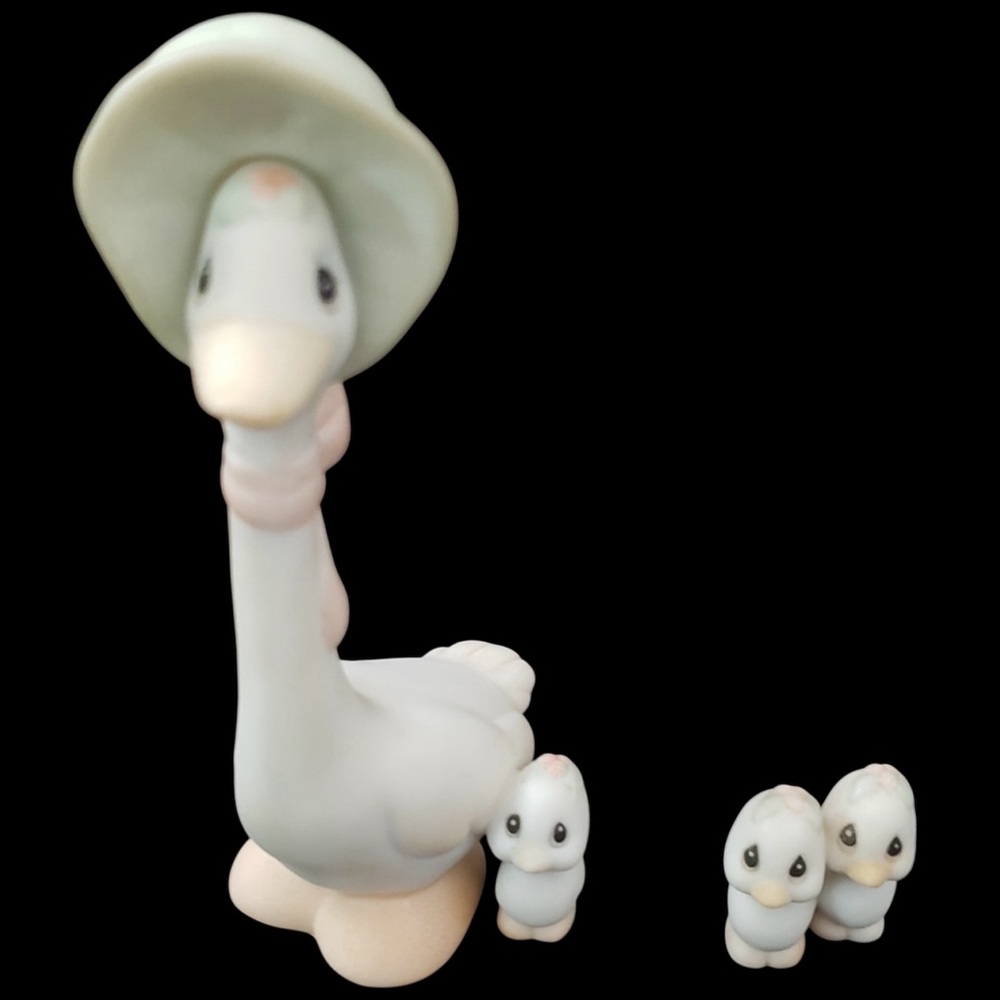 1995 Precious Moments Honk If You Love Jesus Pocelain Figurine Goose And Babies - Picture 2 of 5